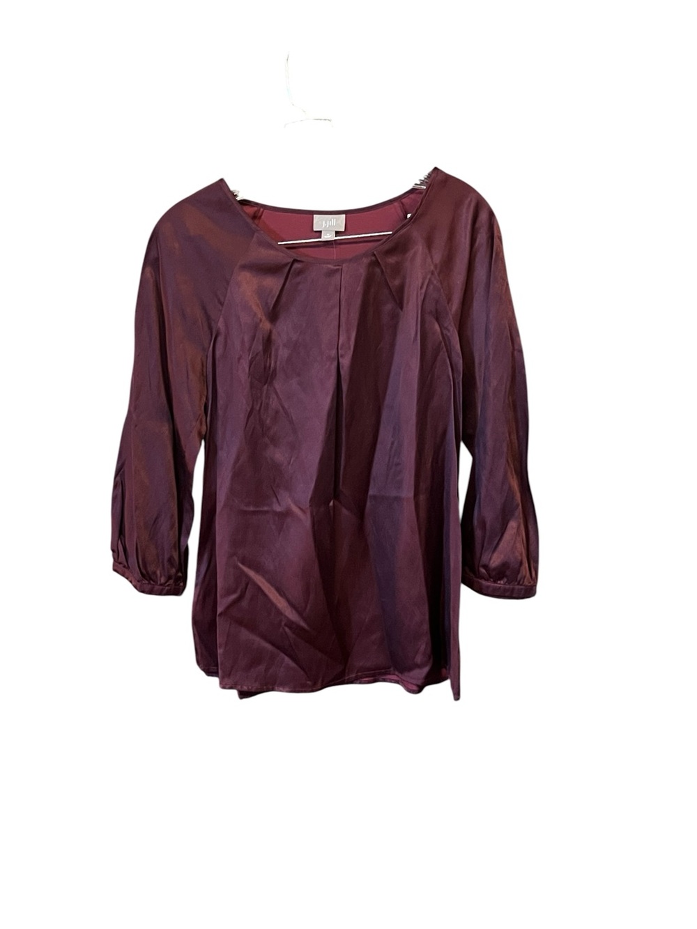 J. Jill Silk Blend Bordeaux Pleated Blouse Top Size Medium NWT 3/4 Sleeve
